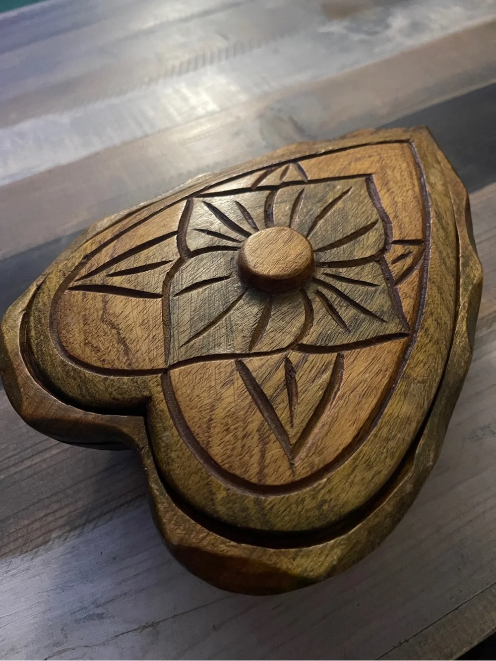 Handcrafted Jamaican Wooden Heart Trinket Jewelry Box – Floral Carved Folk Art